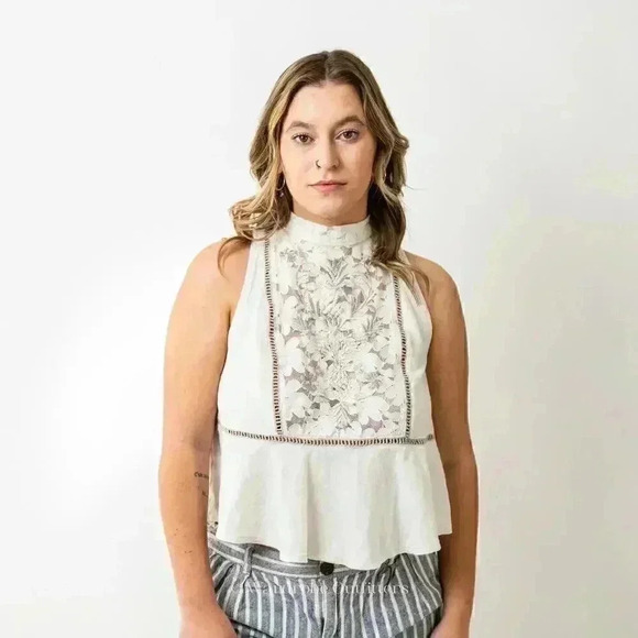 Free People Tops - Free People Lace Back Sleeveless Collared Tank Top